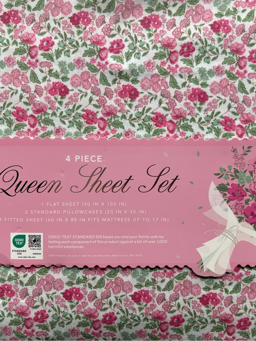 Envogue Pink Floral Queen Sheet 4 pieces Set